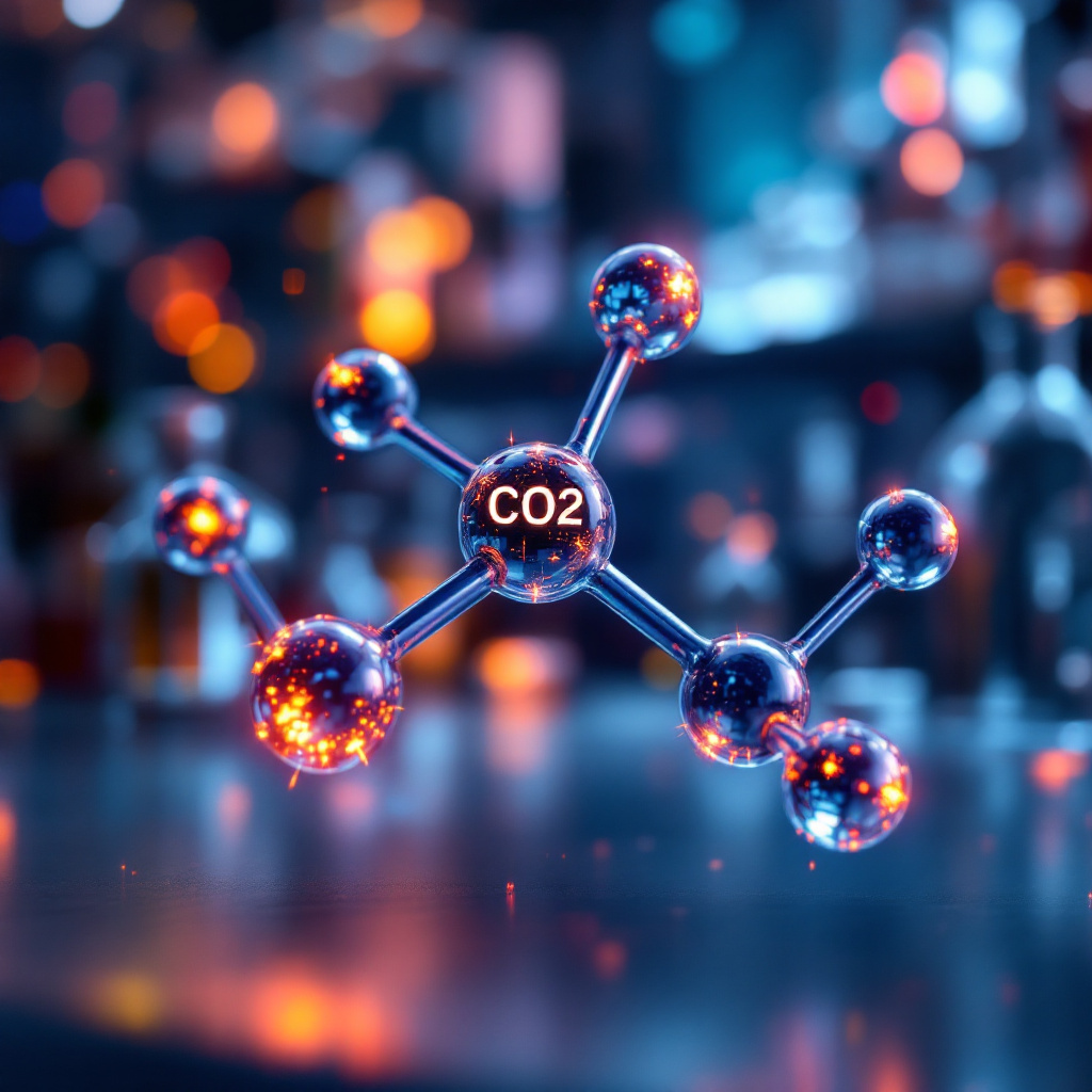 Illustration wie entsteht CO2 chemisch erklärt mit Molekülmodell