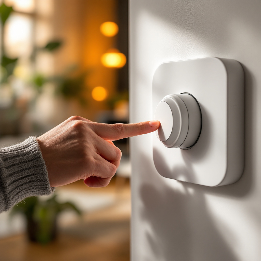 Person zeigt wie viel CO2 spart Heizung runterdrehen am Thermostat